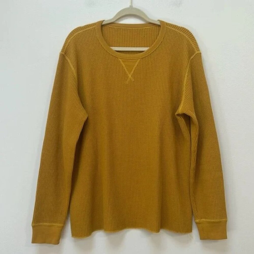 Outerknown Thermal Waffle Crewneck Long Sleeve Mustard Gold Size Medium